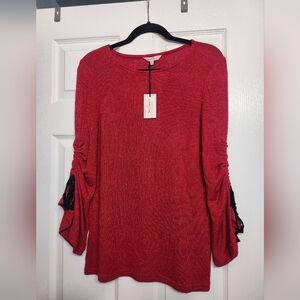 Juicy Couture Size XS Red Long Sleeve Top with Black Accents